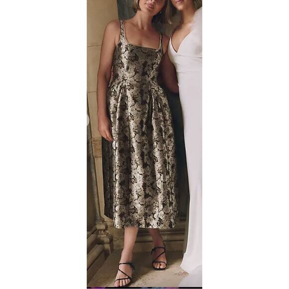 Anthropologie Maeve Sleeveless Fit Flare Midi Dress Square Neck Cocktail Holiday - Picture 3 of 16